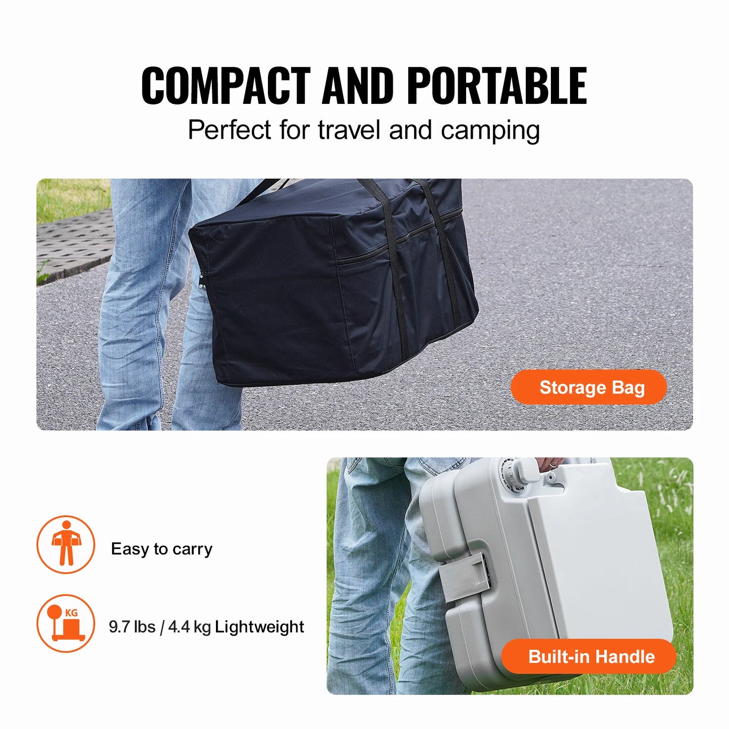 Portable Toilet Push-Button Flush Odorless Leak-Proof
