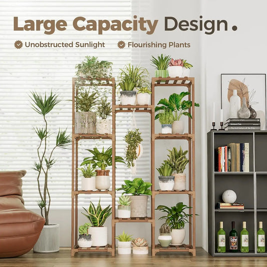 Large Wooden Plant Stand with 10 Shelves for Indoor Outdoor