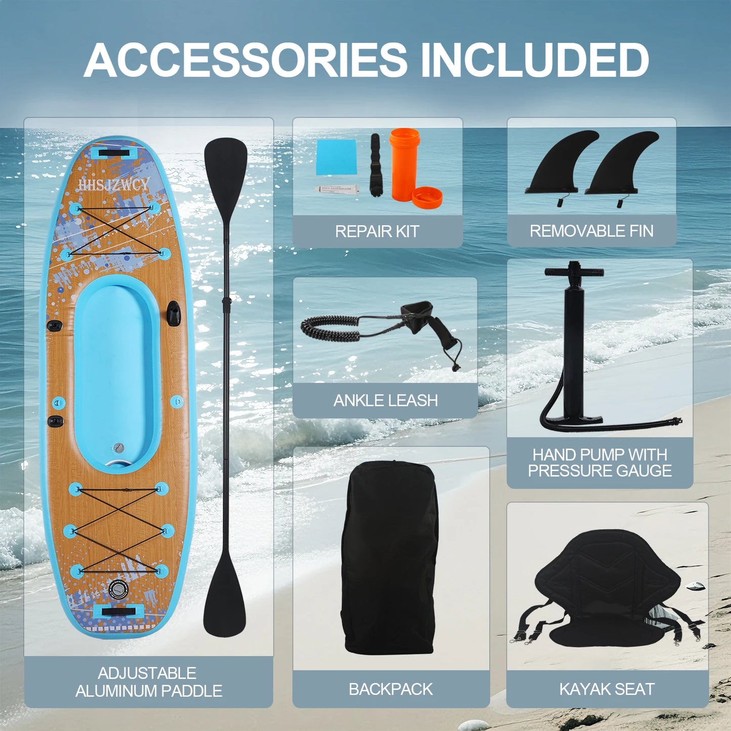 10' Inflatable Stand Up Paddle Board Kayak, 34'' Extra Wide,