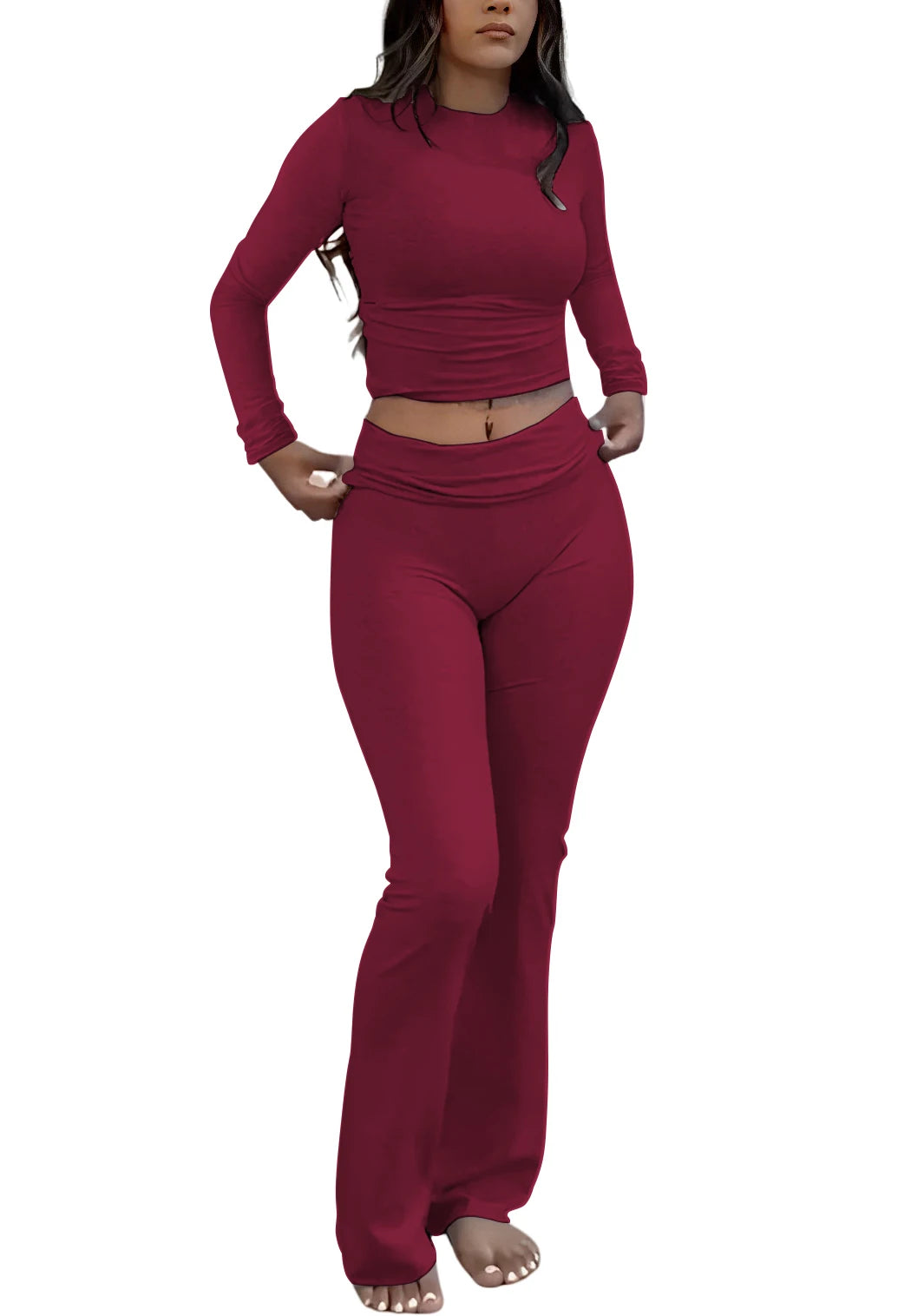 Women's Long Sleeve Wide Leg Activewear Yoga Two Piece Set