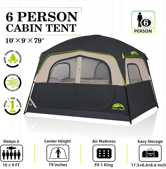 6-Person Easy Setup Waterproof Tent with Rainfly
