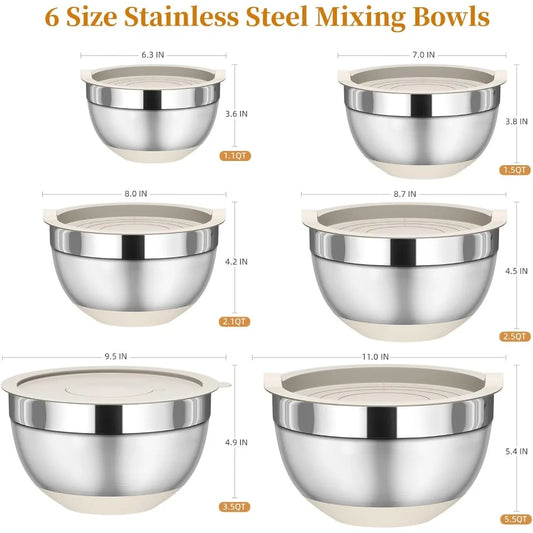6-Piece Stainless Steel Mixing Bowls with Lids and 3 Graters