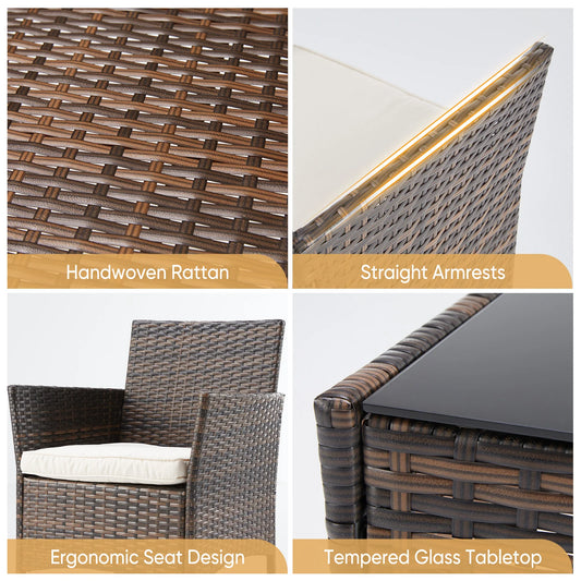 3 Pieces Wicker Rattan Outdoor Patio Furniture Set