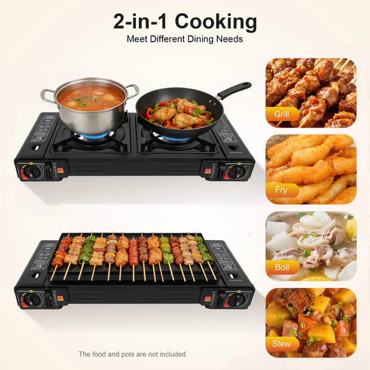 2500W 2 Burner Camping Stove with Baking Tray & Portable Case