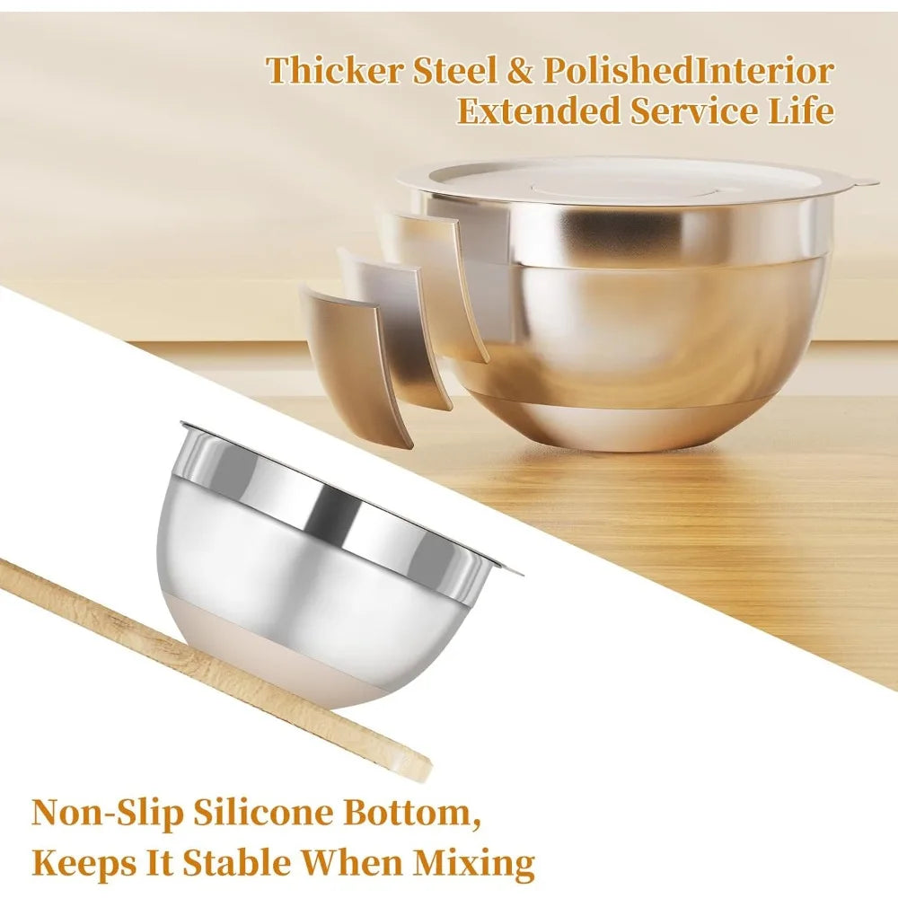 6-Piece Stainless Steel Mixing Bowls with Lids and 3 Graters
