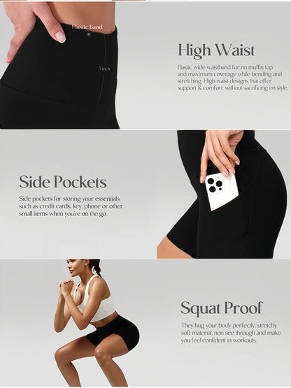 5 Pack Women's High-Waisted Yoga Shorts with Pockets
