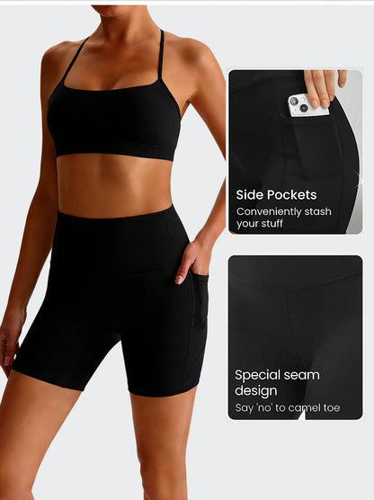5 Pack Women's High-Waisted Yoga Shorts with Pockets