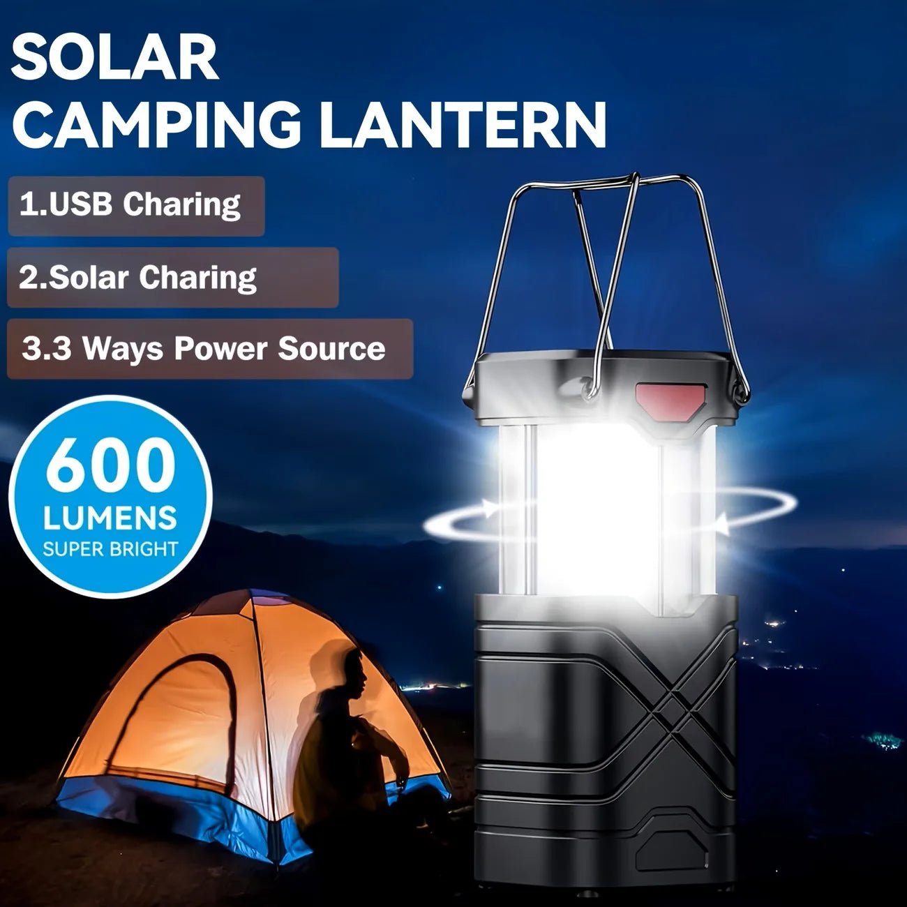 Rechargeable LED Camping Lantern 2/4-Pack with USB-C & Solar