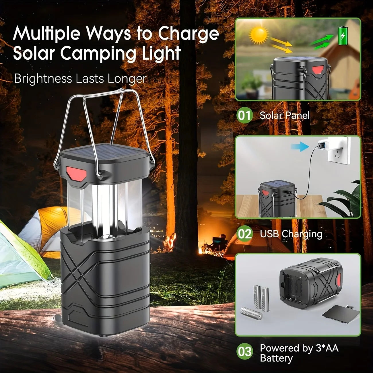 Rechargeable LED Camping Lantern 2/4-Pack with USB-C & Solar