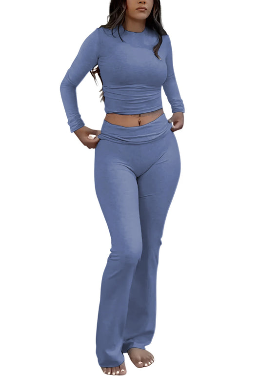 Women's Long Sleeve Wide Leg Activewear Yoga Two Piece Set