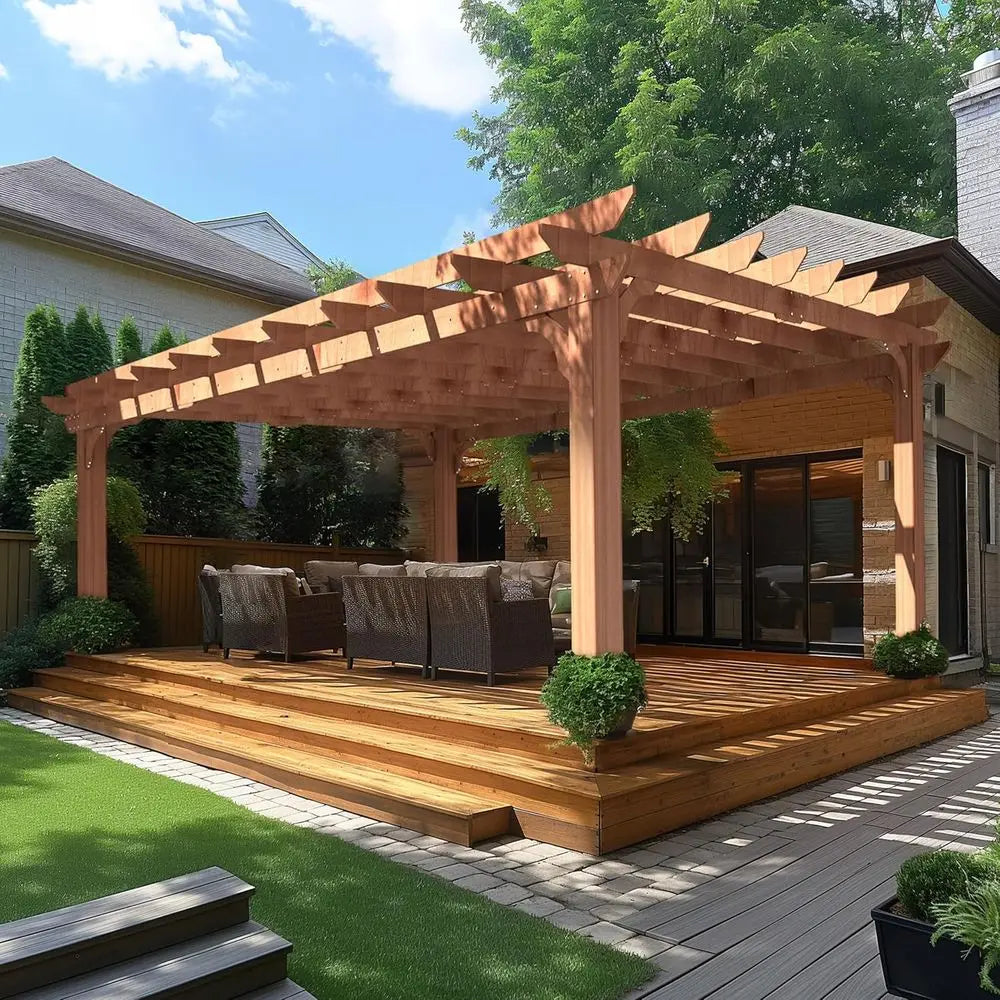 12 x 16 Wooden Pergola with Attached Latte Roof