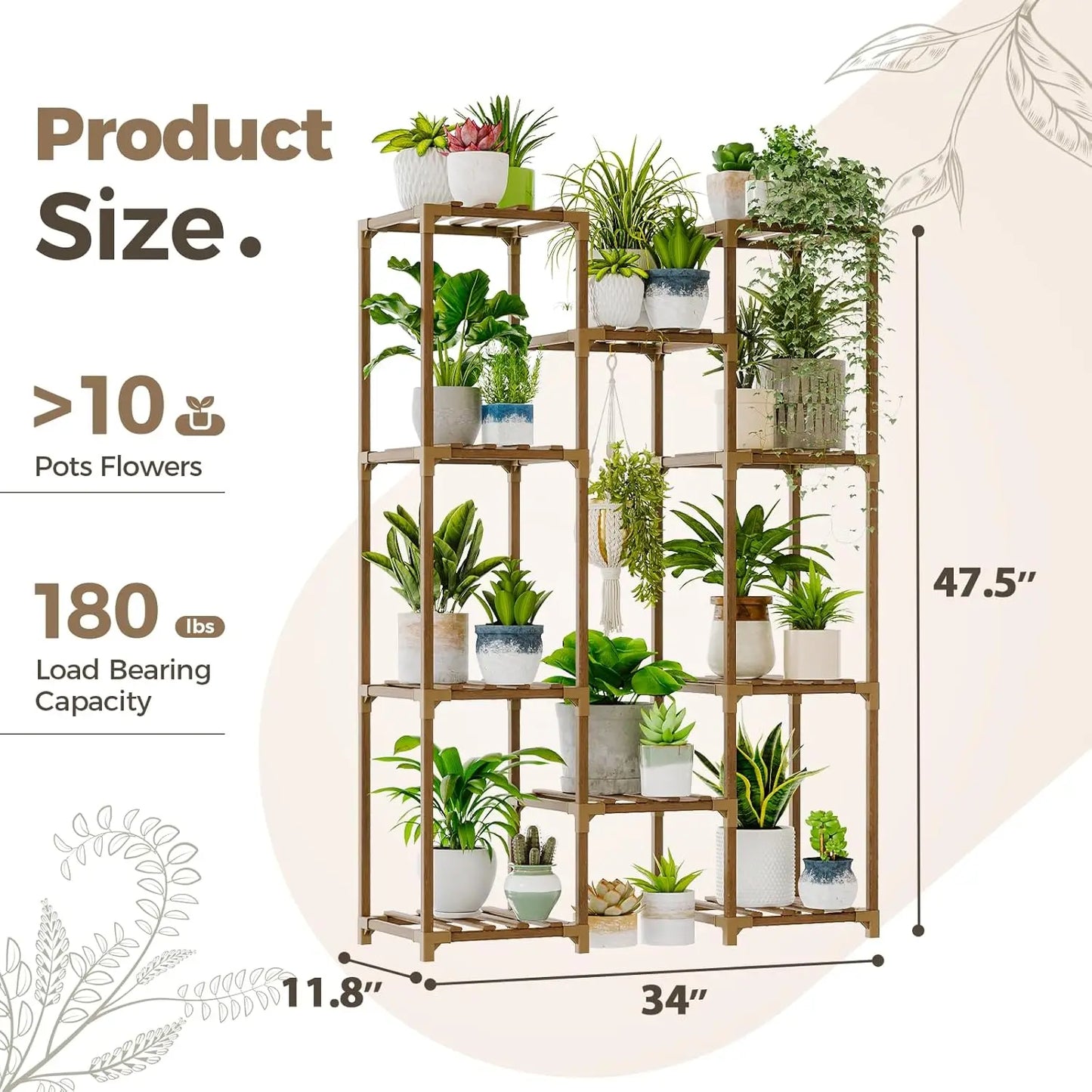 Large Wooden Plant Stand with 10 Shelves for Indoor Outdoor