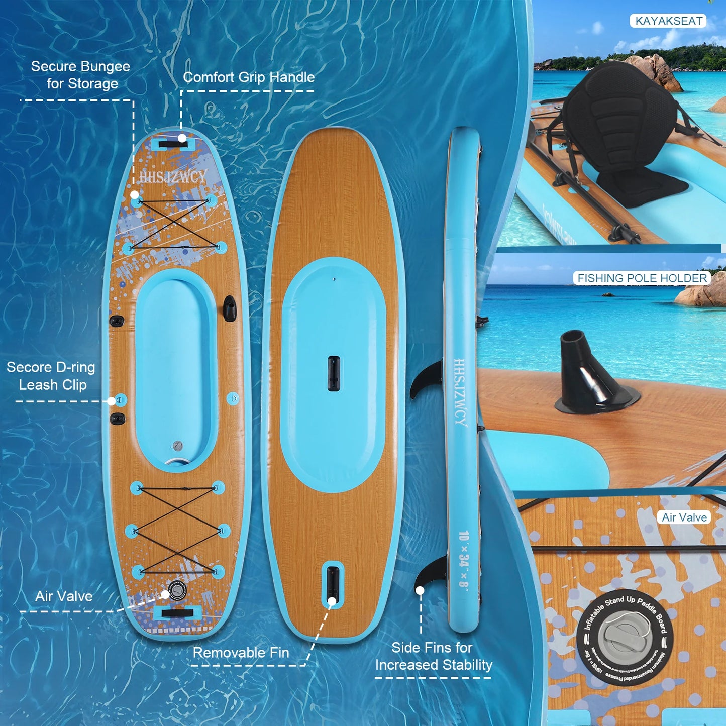10' Inflatable Stand Up Paddle Board Kayak, 34'' Extra Wide,