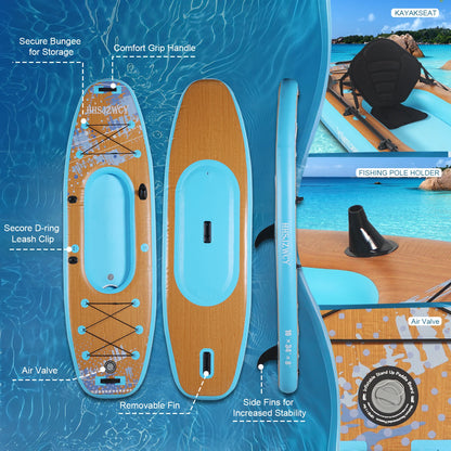 10' Inflatable Stand Up Paddle Board Kayak, 34'' Extra Wide,