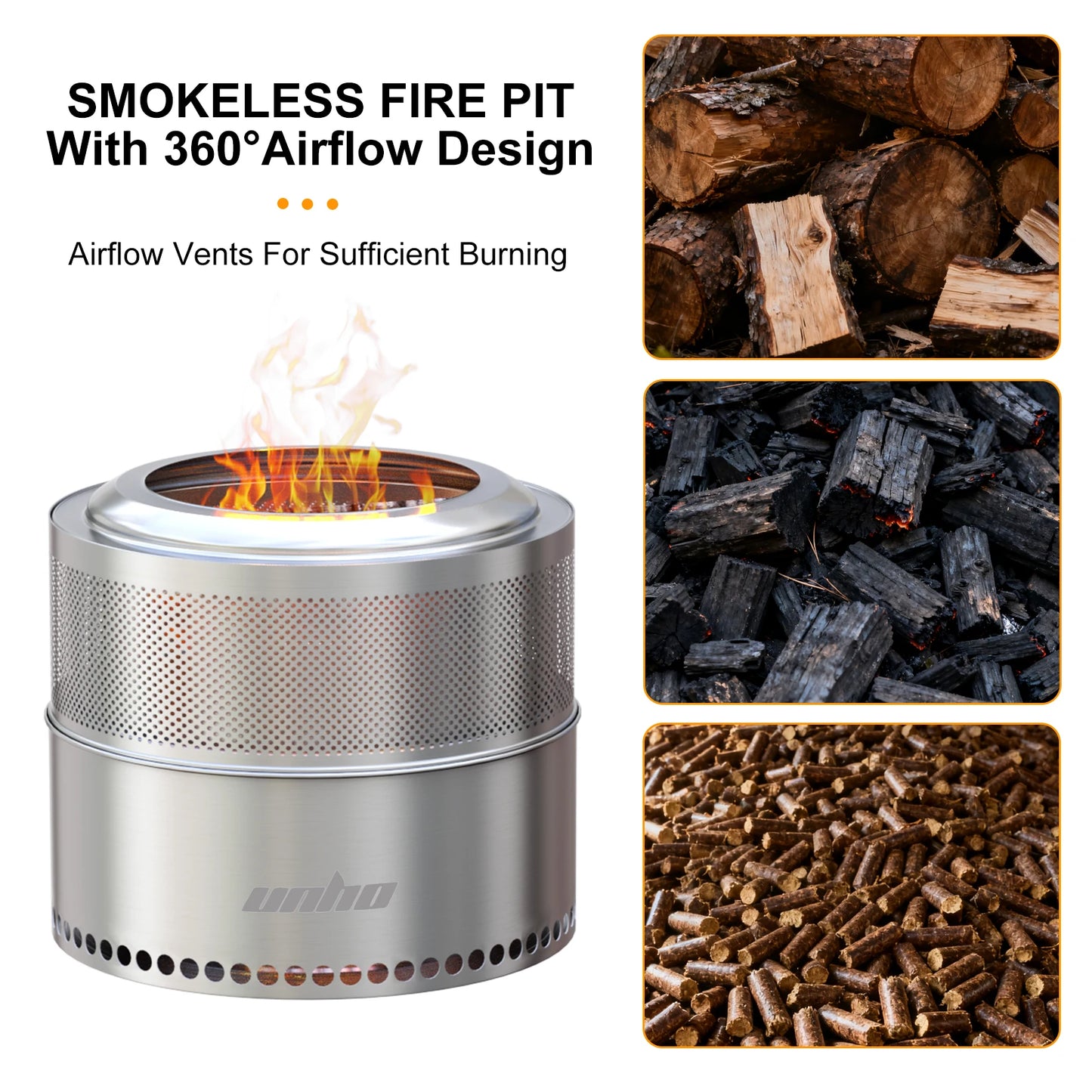 Large Stainless Steel Smokeless Fire Pit with Carry Bag