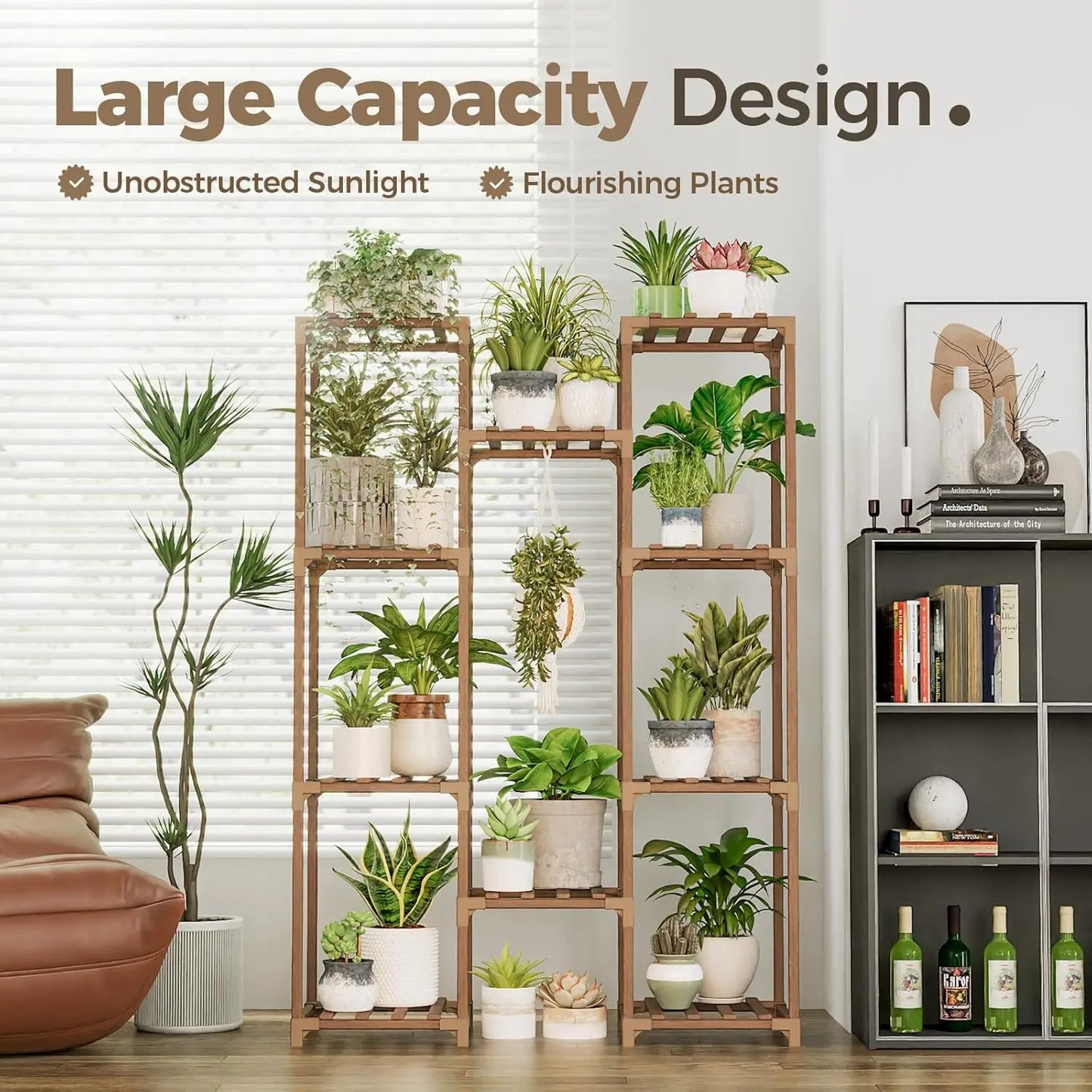 Large Wooden Plant Stand with 10 Shelves for Indoor Outdoor