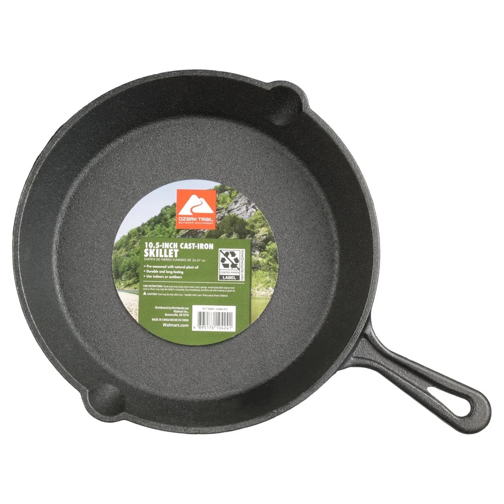 Cast Iron Skillet 10.5 Inch Pre-Seasoned Campfire Safe