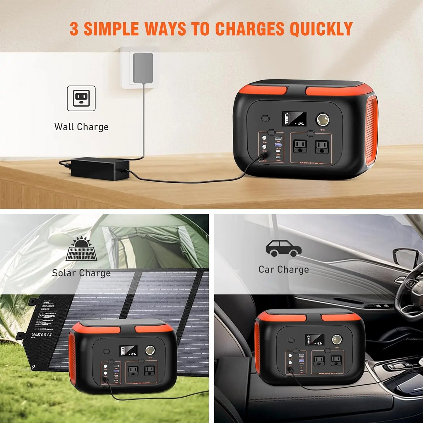 Solar Power Bank 600W/300W/200W/120W ,110V AC Outlets