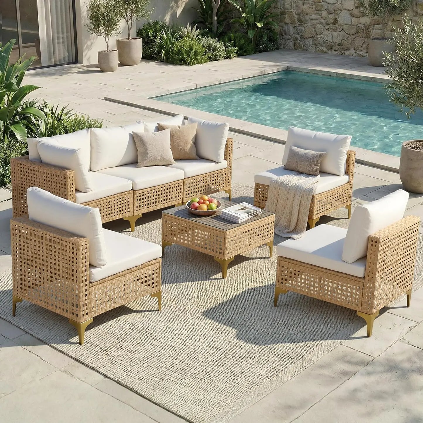 7-Piece Wicker Furniture Set with Cushions