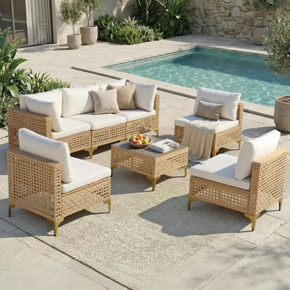 7-Piece Wicker Furniture Set with Cushions