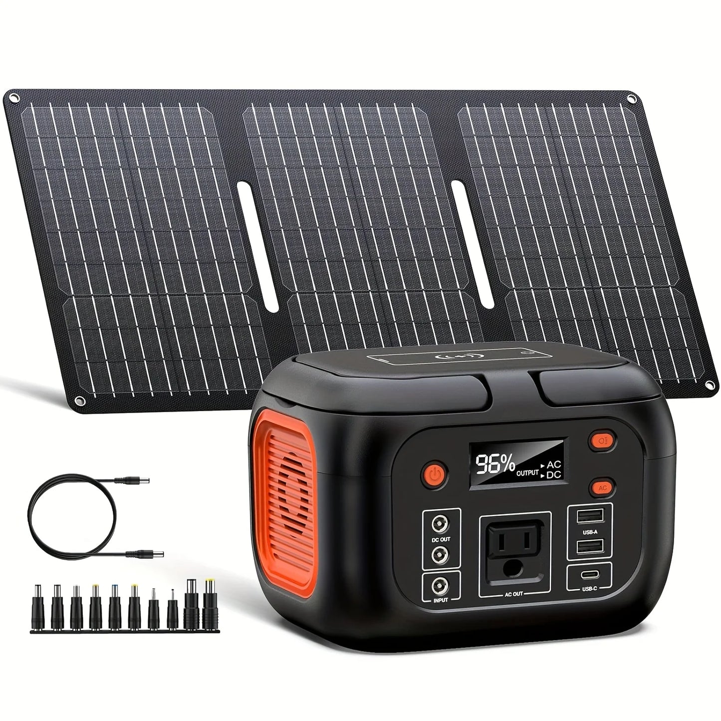 150W Power Station with 30W Solar Panel,110V AC Outlets
