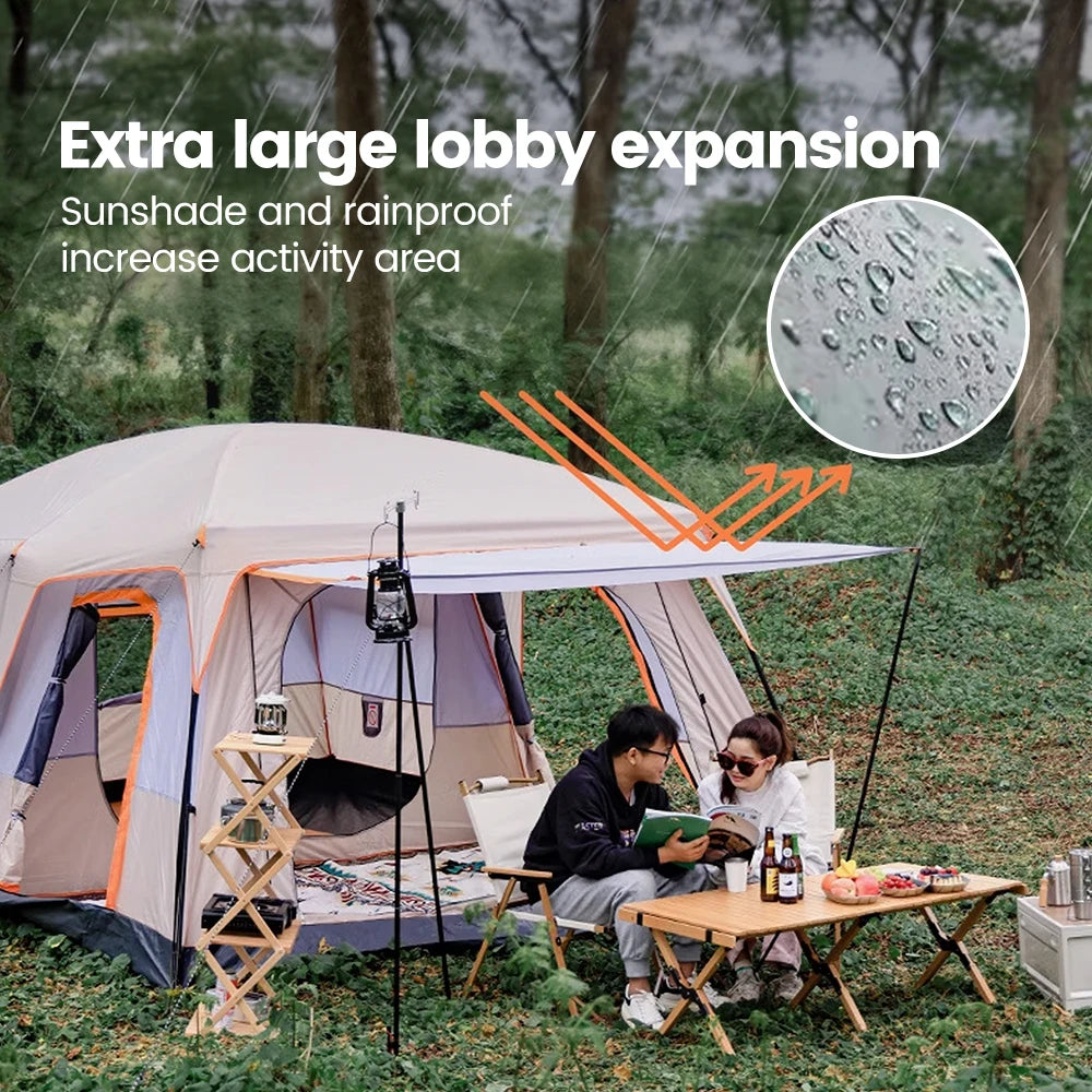 Large Family 2 Room 8-12 Person Windproof 4 Season Tent
