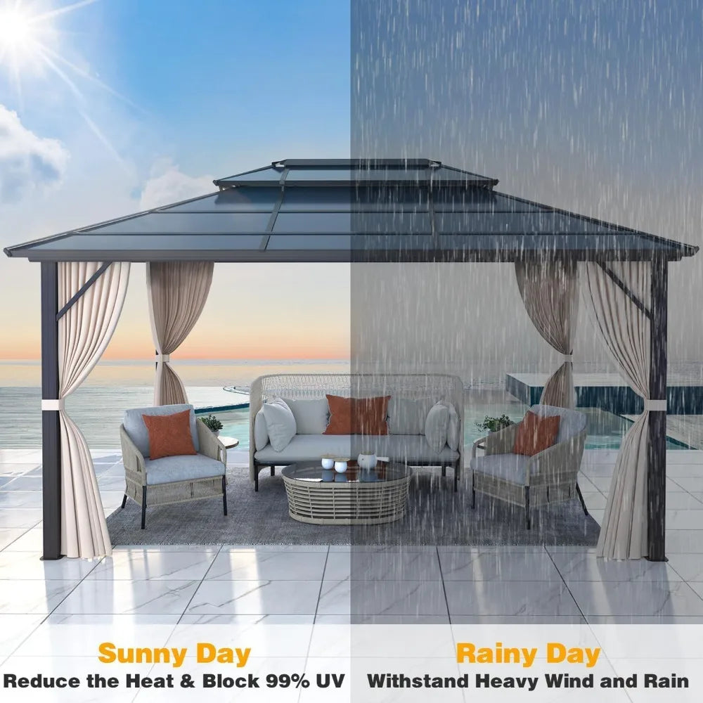 Hardtop Gazebo 10x13ft Double Roof with Netting & Curtains