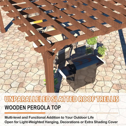12 x 16 Wooden Pergola with Attached Latte Roof