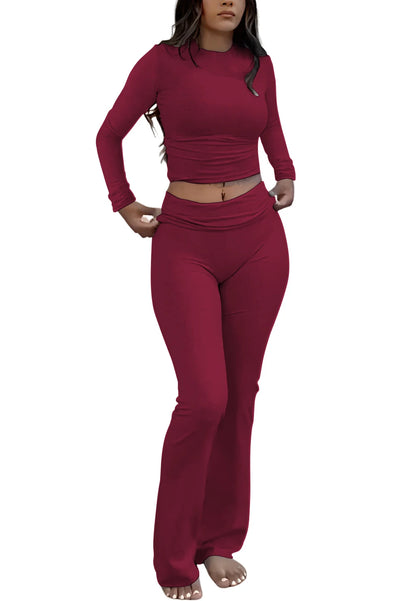 Women's Long Sleeve Wide Leg Activewear Yoga Two Piece Set