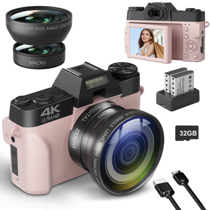 4K Compact Digital Camera Retro Vlog 64MP