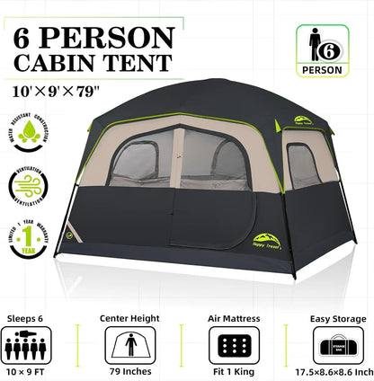 6-Person Easy Setup Waterproof Tent with Rainfly