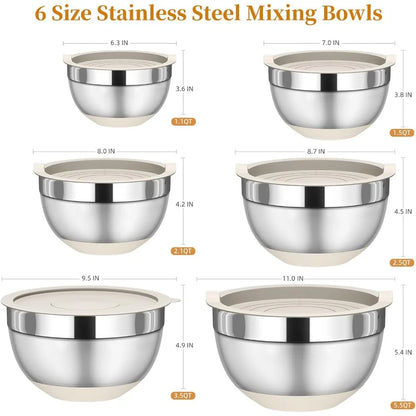 6-Piece Stainless Steel Mixing Bowls with Lids and 3 Graters