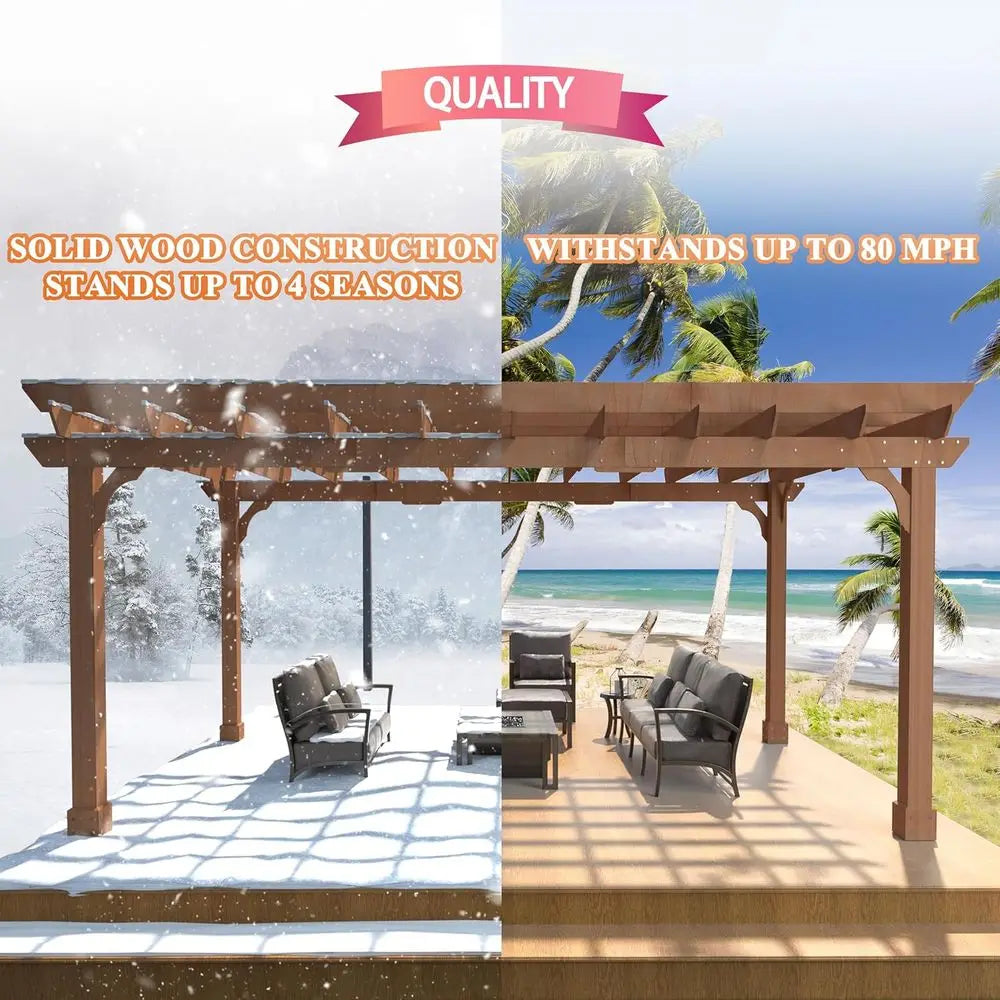 12 x 16 Wooden Pergola with Attached Latte Roof