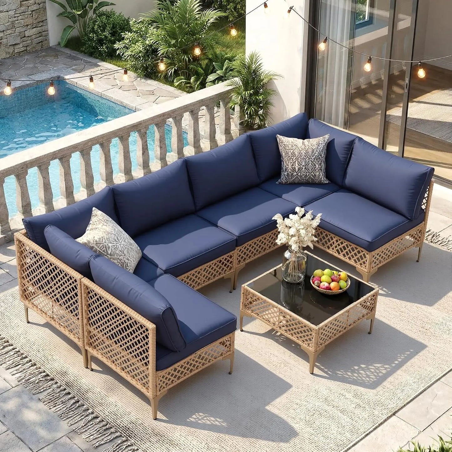 7-Piece Wicker Furniture Set with Cushions