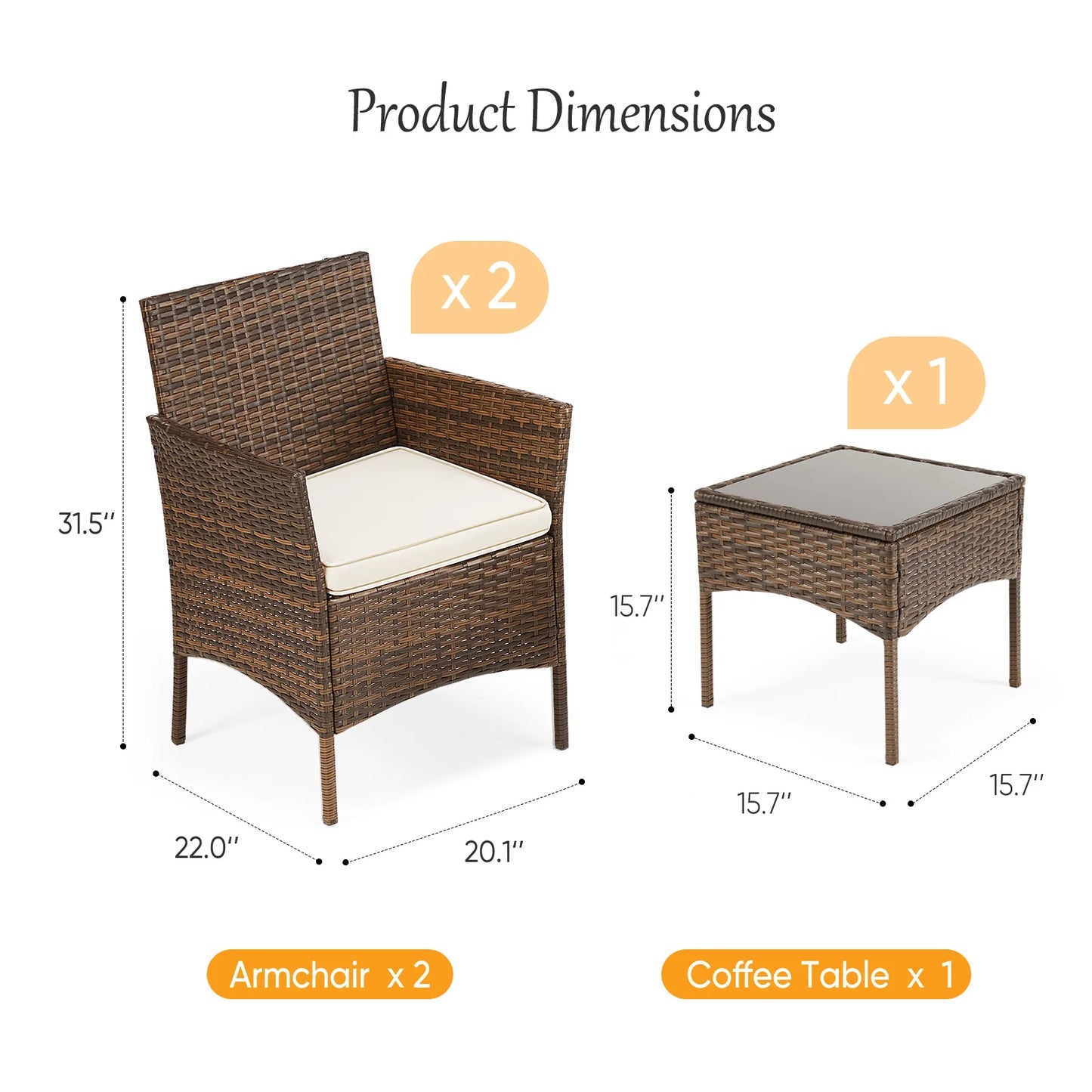 3 Pieces Wicker Rattan Outdoor Patio Furniture Set