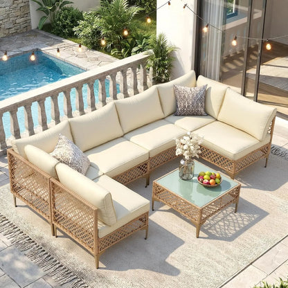 7-Piece Wicker Furniture Set with Cushions