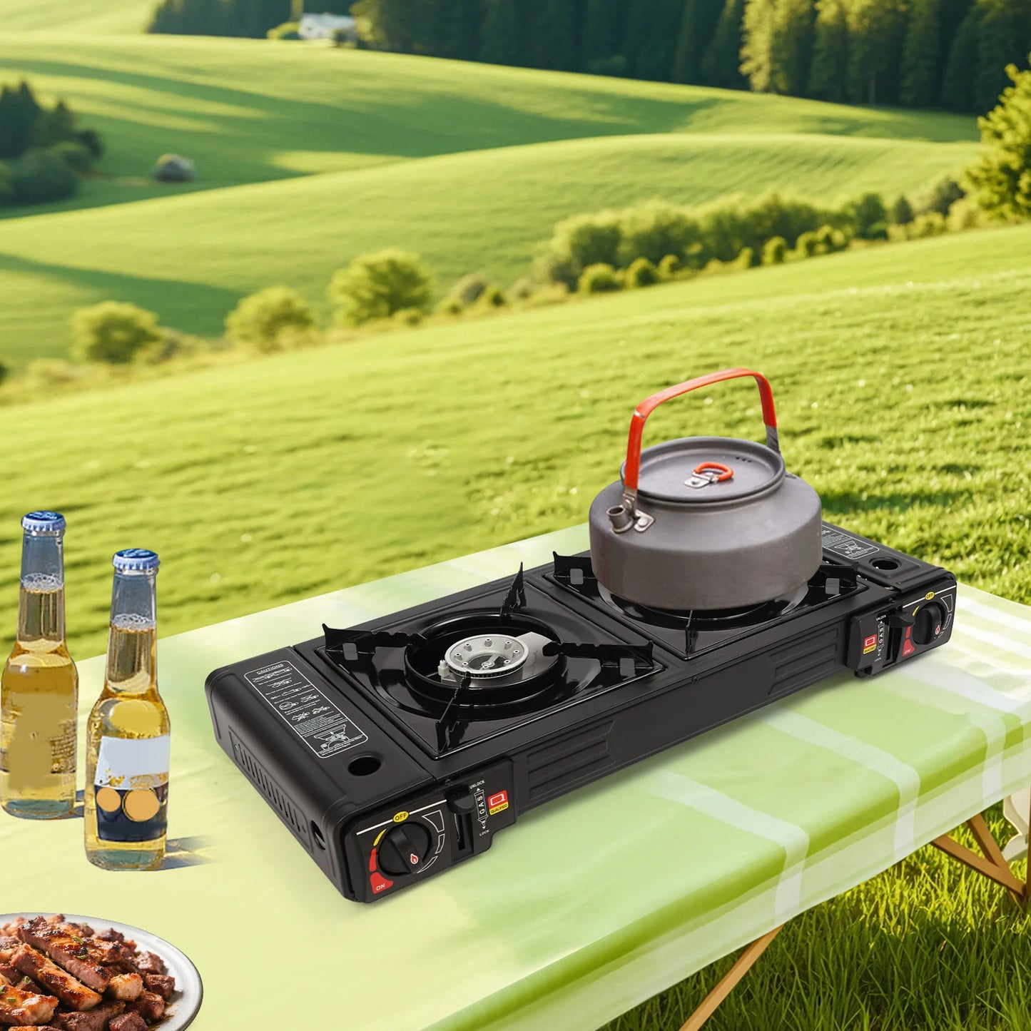 2500W 2 Burner Camping Stove with Baking Tray & Portable Case
