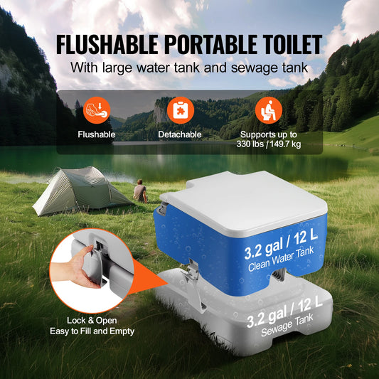 Portable Toilet Push-Button Flush Odorless Leak-Proof