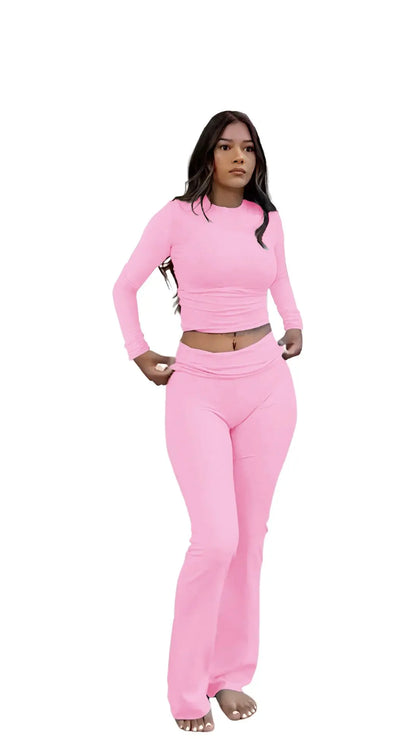 Women's Long Sleeve Wide Leg Activewear Yoga Two Piece Set