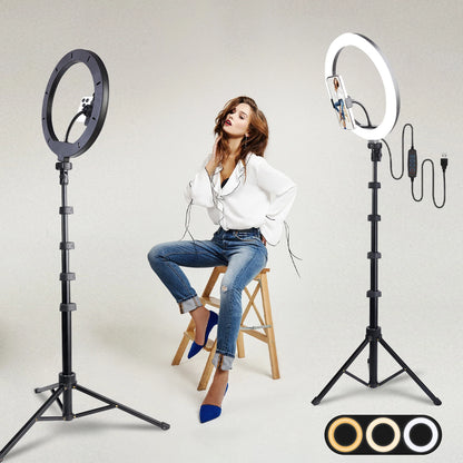 12" 3-Color LED Light Ring with Handle & Quick-Release Tripod