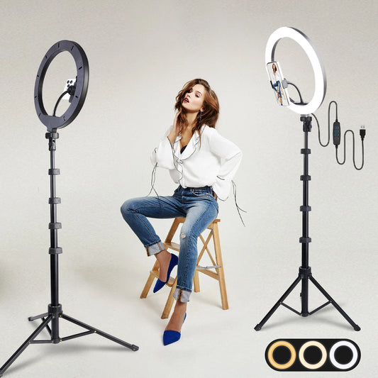 12" 3-Color LED Light Ring with Handle & Quick-Release Tripod