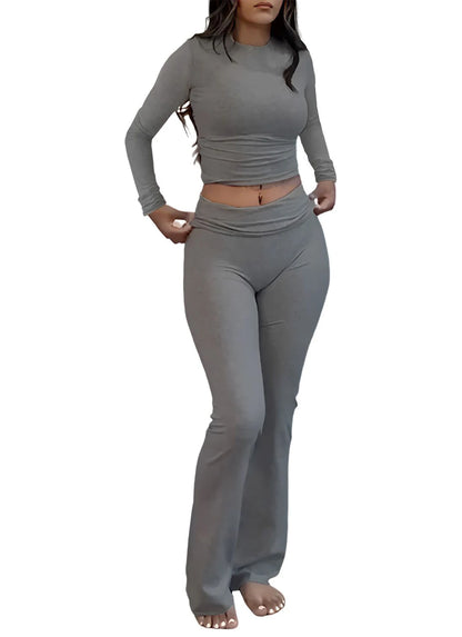 Women's Long Sleeve Wide Leg Activewear Yoga Two Piece Set