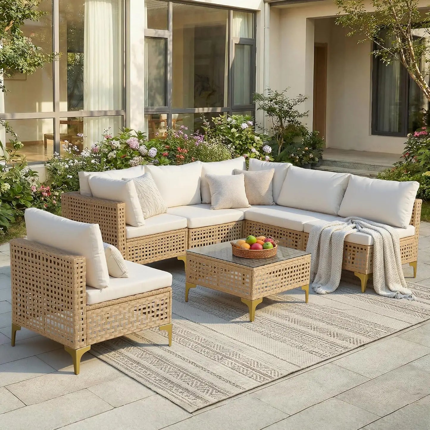7-Piece Wicker Furniture Set with Cushions