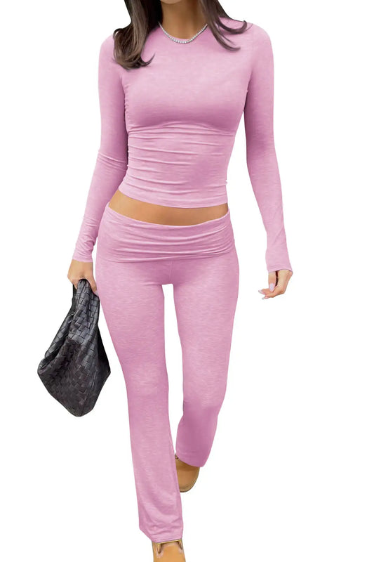 Women's Long Sleeve Wide Leg Activewear Yoga Two Piece Set