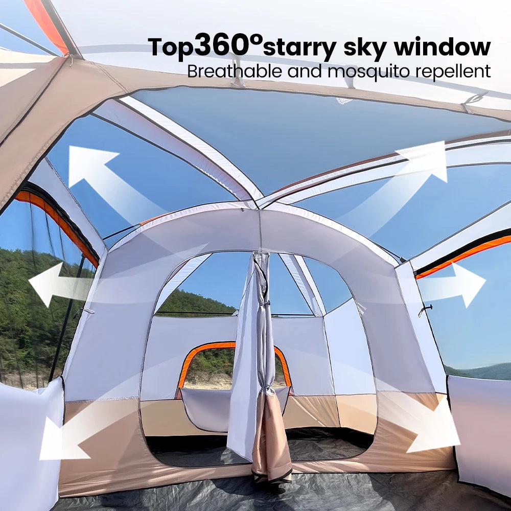 Large Family 2 Room 8-12 Person Windproof 4 Season Tent