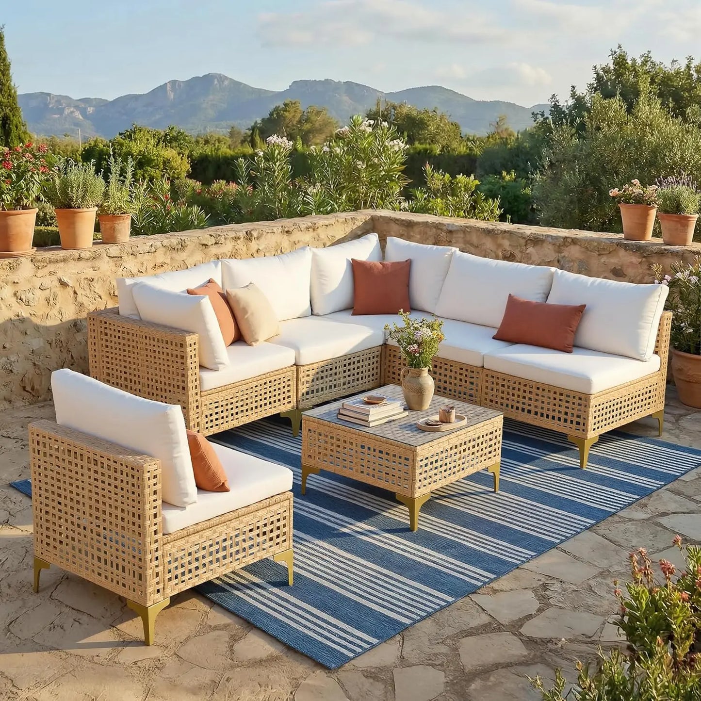 7-Piece Wicker Furniture Set with Cushions