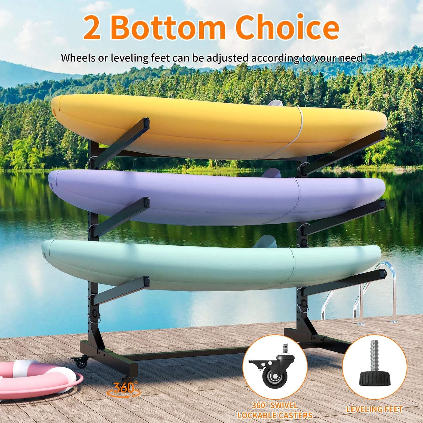 Kayak Storage Rack Ajustable Heavy Duty Holds 3 Kayaks