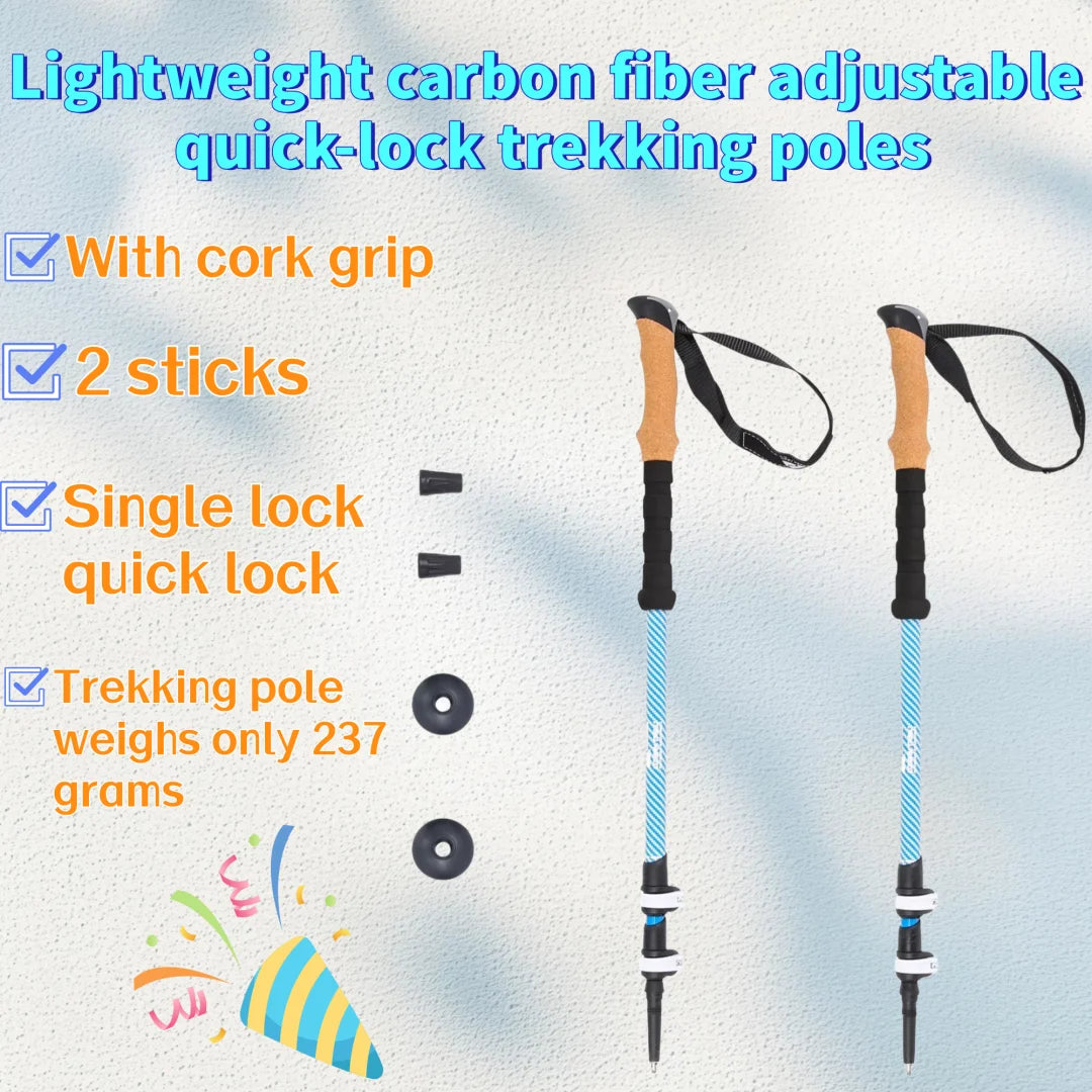 Lightweight Carbon Fiber Trekking Poles Quick Lock Adjustable
