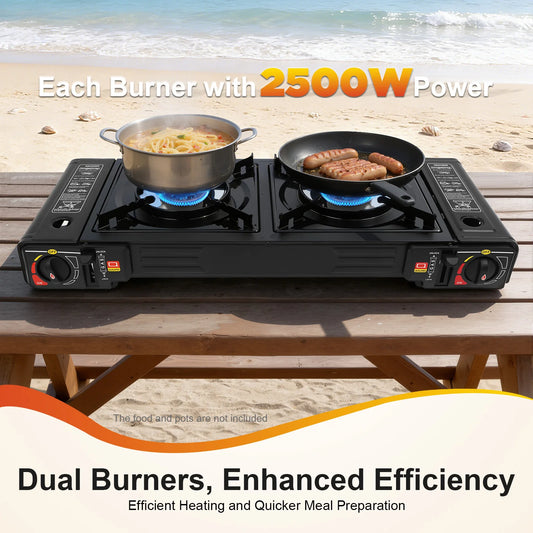 2500W 2 Burner Camping Stove with Baking Tray & Portable Case