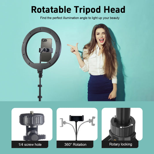 12" 3-Color LED Light Ring with Handle & Quick-Release Tripod